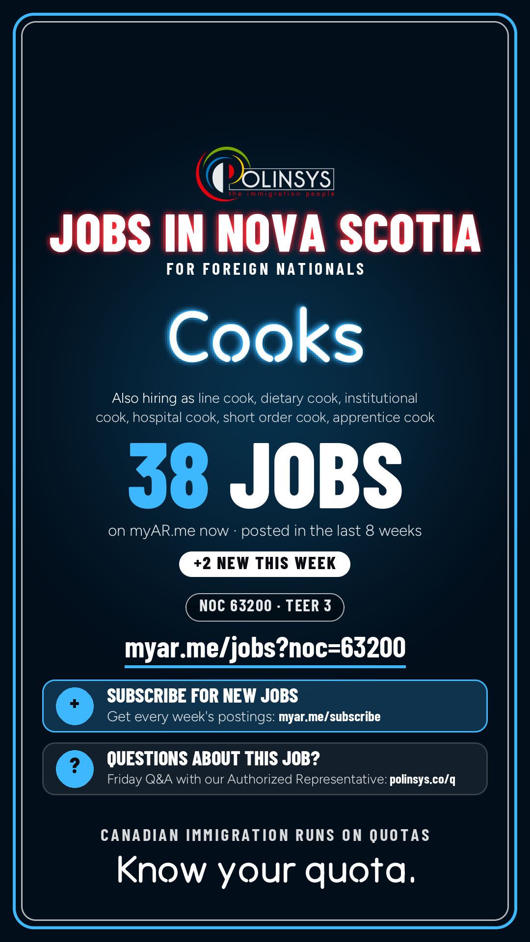 Job card: Cooks (NOC 63200) — 38 jobs on myAR.me