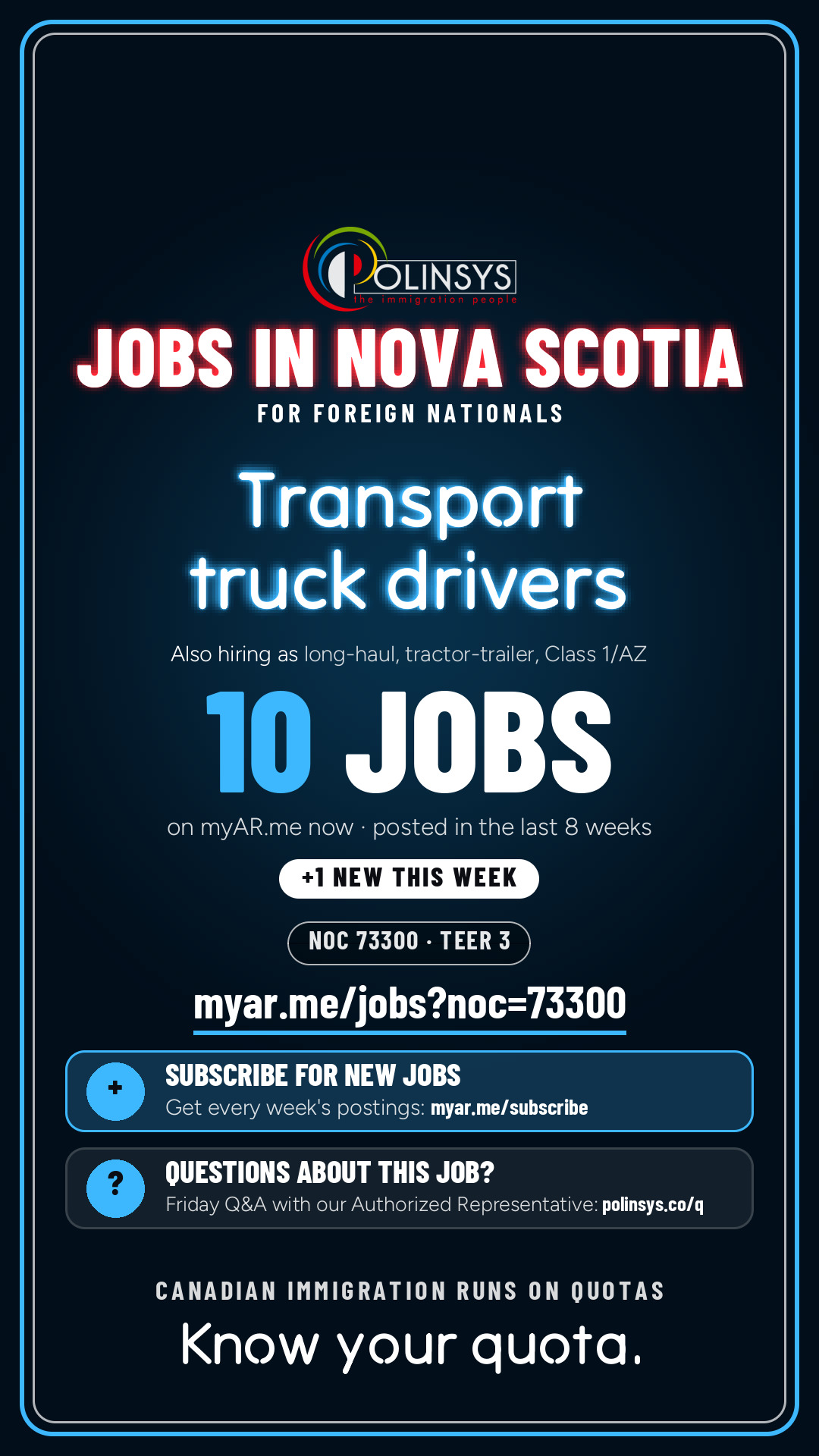 Job card: Transport truck drivers (NOC 73300) — 10 jobs on myAR.me