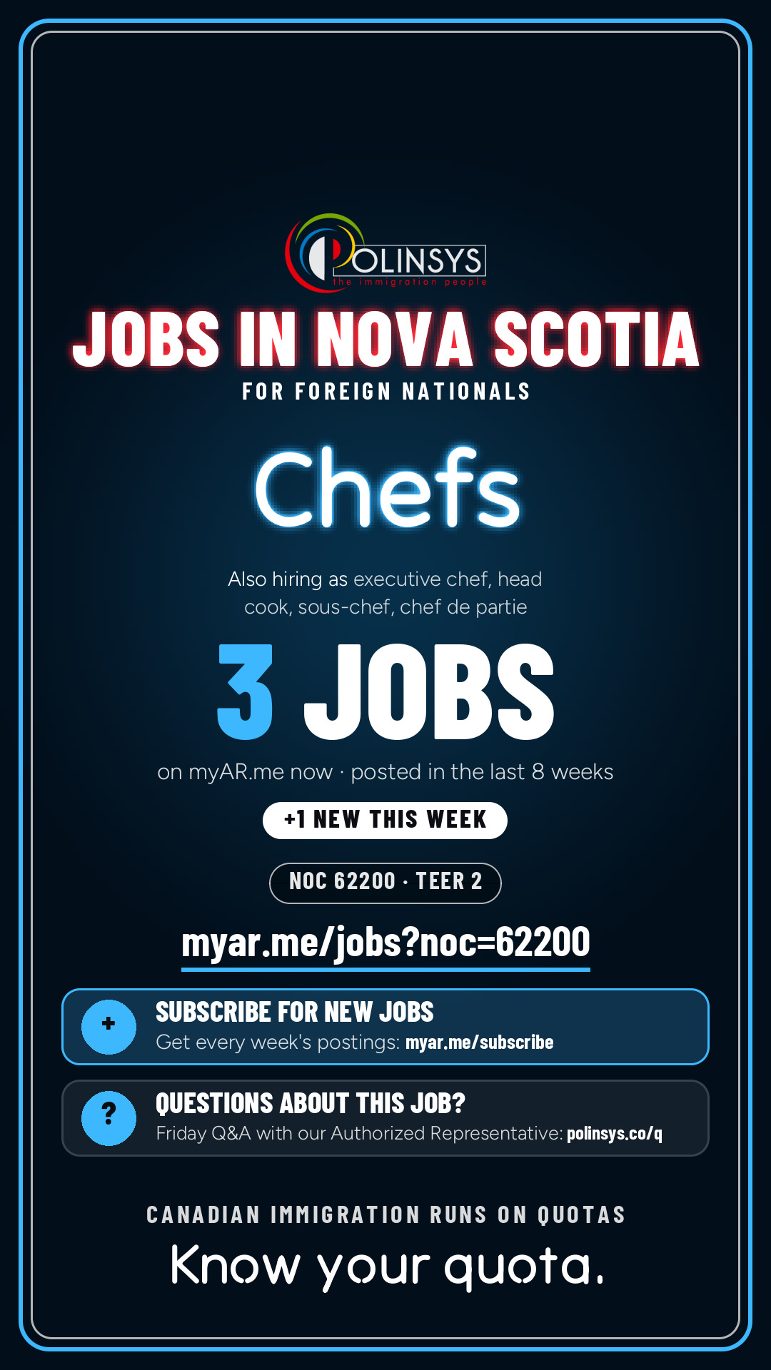 Job card: Chefs (NOC 62200) — 3 jobs on myAR.me