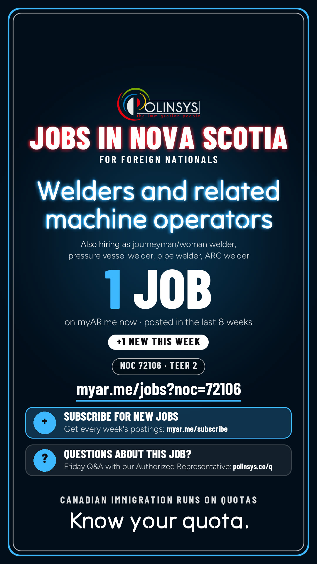 Job card: Welders and related machine operators (NOC 72106) — 1 jobs on myAR.me