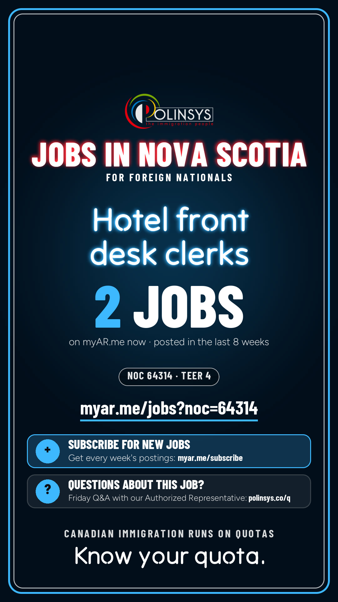 Job card: Hotel front desk clerks (NOC 64314) — 2 jobs on myAR.me
